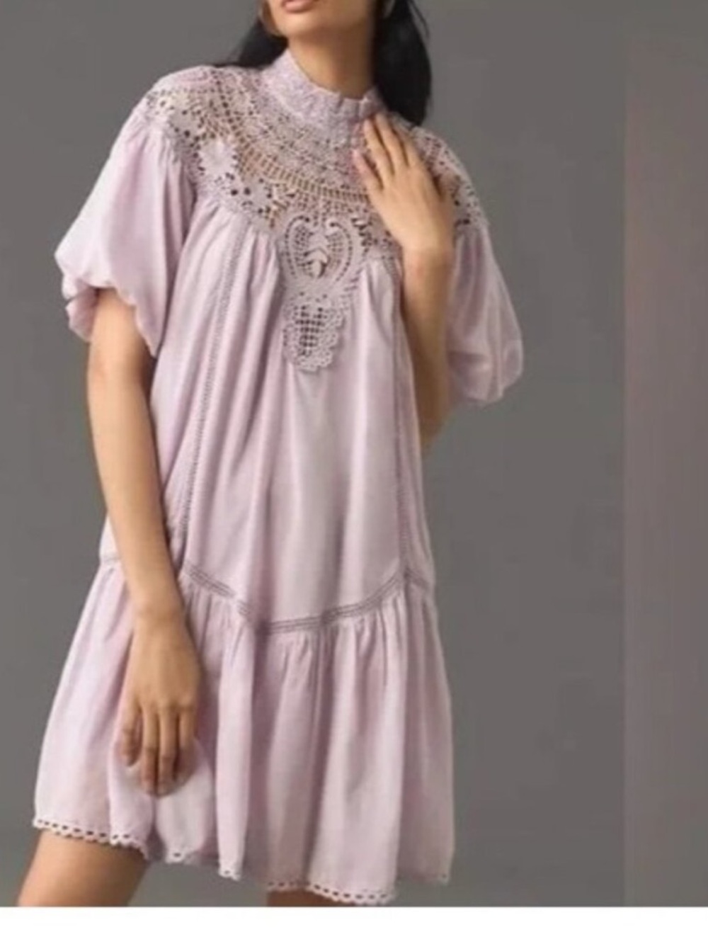 Anthropologie High neck lace tunic dress whisper mauve size Large new